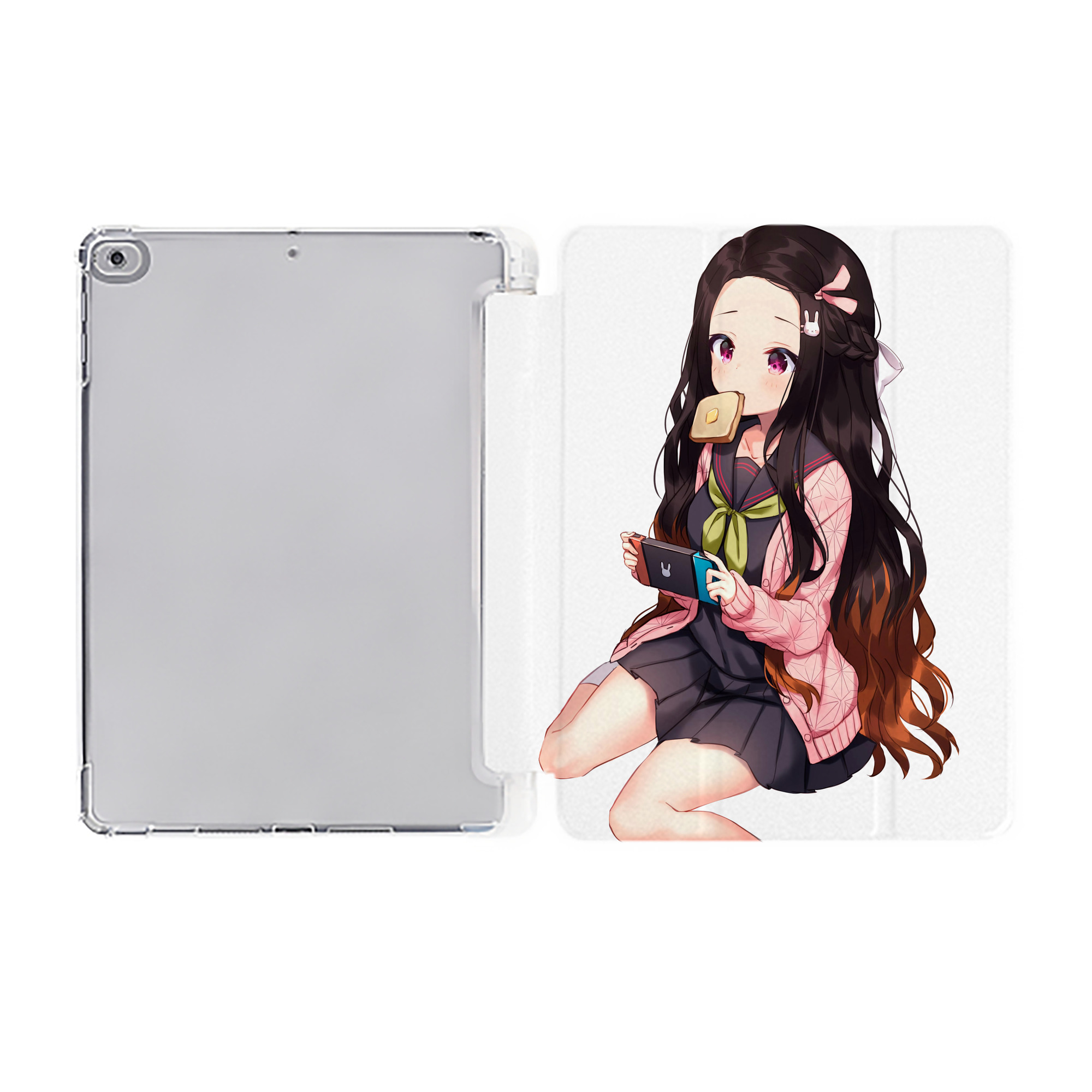 （画像用） 鬼滅の刃（きめつのやいば）竈門 禰󠄀豆子／かまど ねずこ Kamado Nezuko IPad ケース ペン収納付き 三つ折りスタンド PUレザー×シリコン 対応機種9.5/10.5/10.9インチ